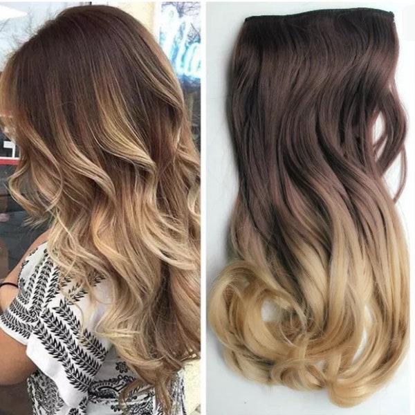Hair extensions, 17" or 22" 120g HEXY wavy ombre invisible hidden wire synthetic hair extensions, black, brown, blonde balayage