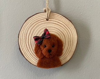 Red Goldendoodle Wood Slice Ornament Irish Doodle Decor Copper Brown Labradoodle Dood Rustic Buffalo Plaid Personalized Big Red Puppy Love