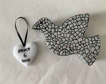 Dove Box Heart Ornament Set Peace and Love Sympathy Gift Loss Thinking of You White Pearl Black Condolences Bereavement Heartfelt Gift Set