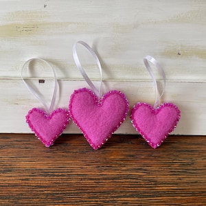 Heart Felt Ornament Set Red Pink Fuchsia Pretty Hearts Valentines Decor Valentine Ornaments Mothers Day Gift Sparkly Love Glam