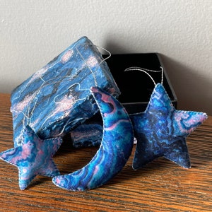 Galaxy Gift Set Space Felt Ornaments with Box Stars Crescent Moon Outerspace Far Out Trippy Boho Hippie Giftset Interstellar Milky Way Space