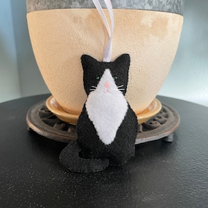 Tuxedo Cat Ornament Felt Tux Kitten Black White Cat Kitten Xmas Ornament Felt Animal Handmade Kitty Cat Christmas Ornament Crazy Cat Lady image 9