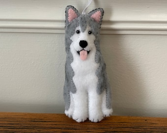 Husky Felt Ornament Siberian Husky Alaskan Malamute American Eskimo Sled Dog Black White Gray Grey Dog Mally Pomsky Klee Kai Animal Pet