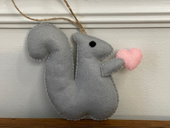 Felt Squirrel Ornament: Handmade Woodland Animal with Heart