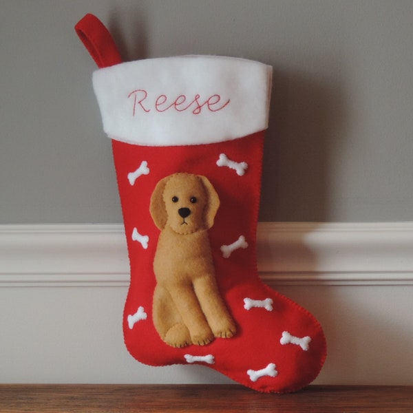 Golden Doodle Stocking Labradoodle Dog Stocking Felt Christmas Blonde Apricot Doodle Personalized Doodle Tan Dog Felt Red Xmas Stocking