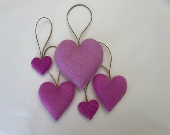 Hand-Stitched Felt Heart Ornaments: Lavender Pink Valentine's Day Decor