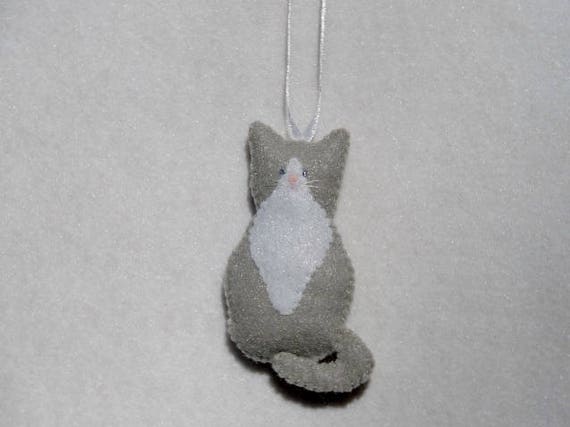 Tuxedo Cat Cat Ornament Kitten Ornament Felt Ornament Gray Etsy