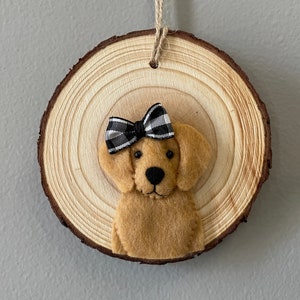 Golden Retriever Buffalo Plaid Black White Wood Slice Ornament Felt Dog Rustic Farmhouse Decor Cabin Christmas Boy Girl Goldie Dog Puppy