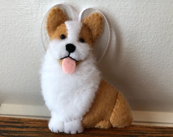 Corgi Dog Felt Ornament Puppy Plush Felt Tan White Christmas Ornament Corgi Love