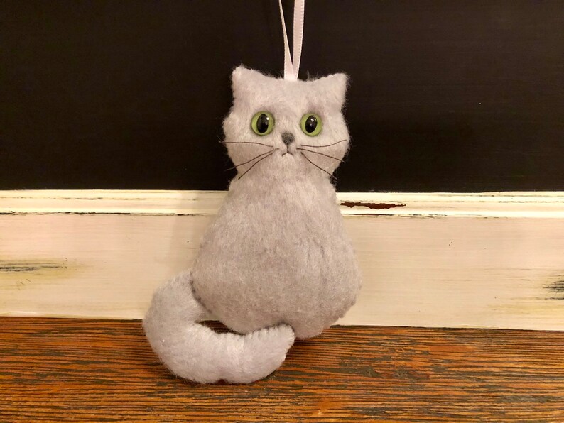 Gray Cat Felt Ornament Green Eyes Long Hair Russian Blue Etsy