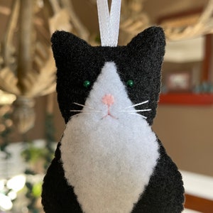 Tuxedo Cat Ornament Felt Tux Kitten Black White Cat Kitten Xmas Ornament Felt Animal Handmade Kitty Cat Christmas Ornament Crazy Cat Lady image 8