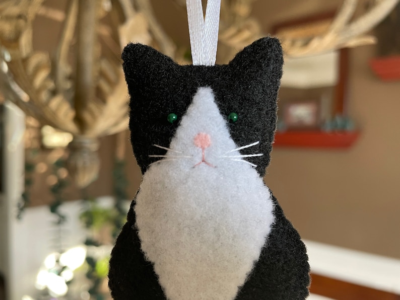 Tuxedo Cat Ornament Felt Tux Kitten Black White Cat Kitten Xmas Ornament Felt Animal Handmade Kitty Cat Christmas Ornament Crazy Cat Lady image 8