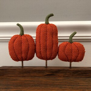 Burlap Pumpkins Rustic Orange Pumpkin Tabletop Decor Fall Autumn Thanksgiving Decorations Halloween Stained Wood Base