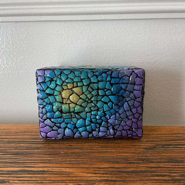 Small Trinket Box Peacock Rainbow Mosaic Oil Spill Effect Decorative Keepsake Ring Box Rectangle Heart Star Circle Box Rainbow Pride Decor