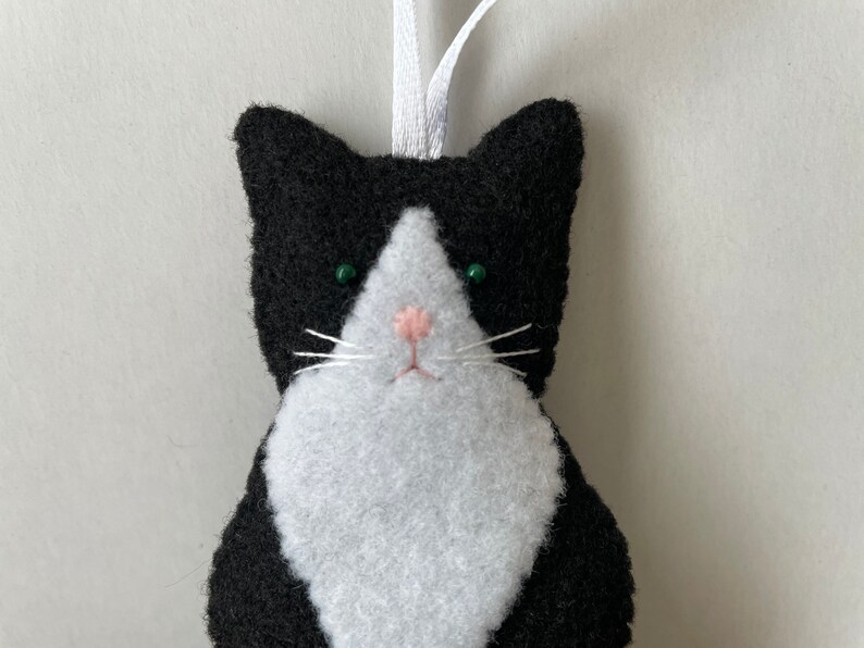 Tuxedo Cat Ornament Felt Tux Kitten Black White Cat Kitten Xmas Ornament Felt Animal Handmade Kitty Cat Christmas Ornament Crazy Cat Lady image 5