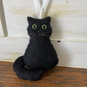 Black Cat Felt Ornament Long Hair Kitten Persian Exotic Bombay Scottish Fold Selkirk Rex American Curl Bobtail Green Eyes Amber Eyes Gold