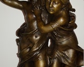 Large Neoclassical French bronze sculpture of girl and boy after Auguste Moreau circa 1930s