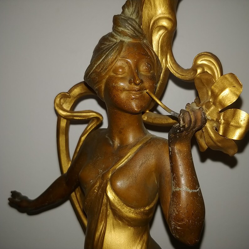 French Art Nouveau two tones bronzed spelter figural lady image 4