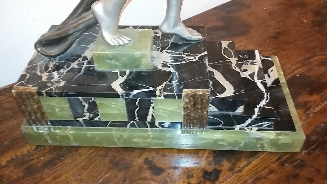 Monumental French Art Deco figural spelter sculpture lady image 2