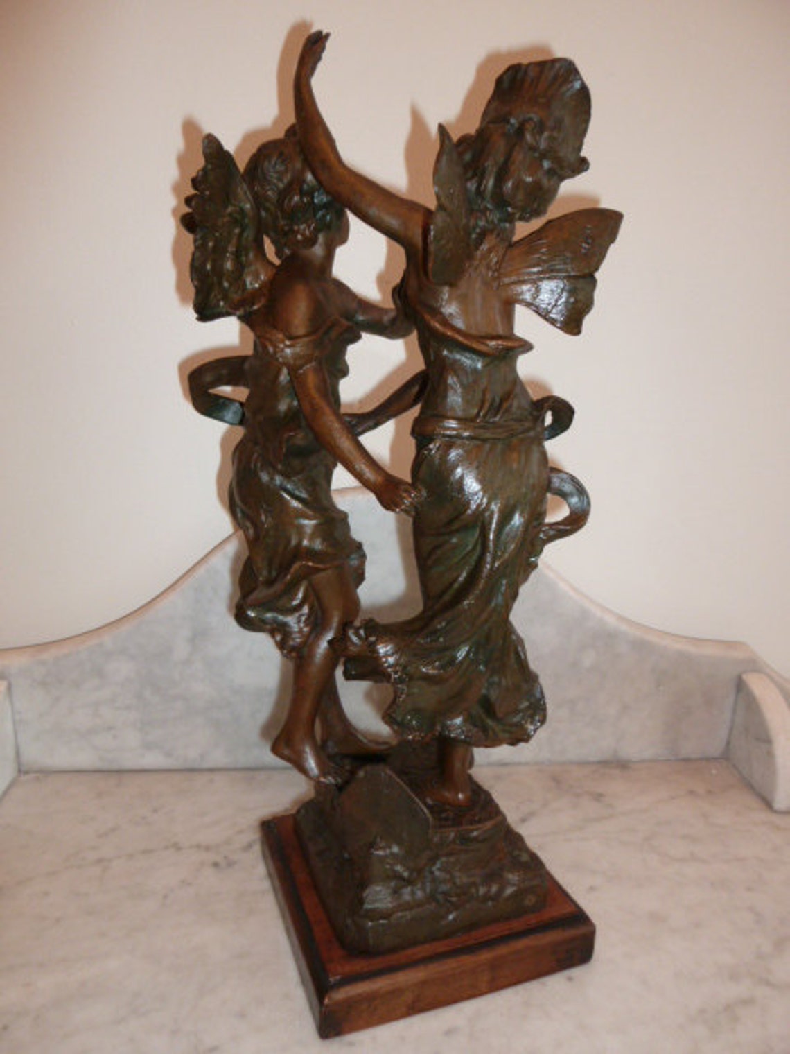 Antique French Art Nouveau spelter sculpture of a winged fairy image 4