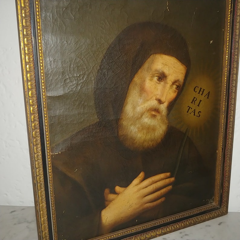 Antique European religious art oil on canvas painting of St Etsy