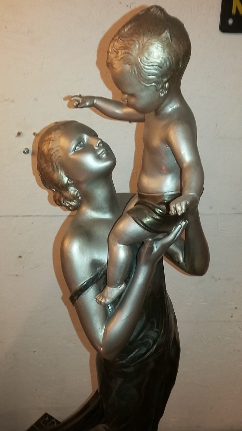 Monumental French Art Deco figural spelter sculpture lady image 0