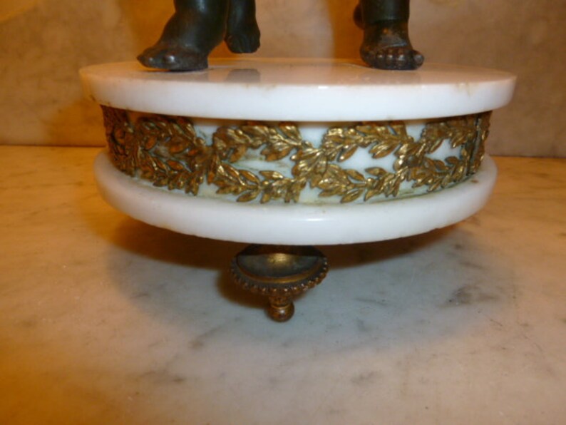 French antique Art Nouveau period spelter alabaster lamp with image 7