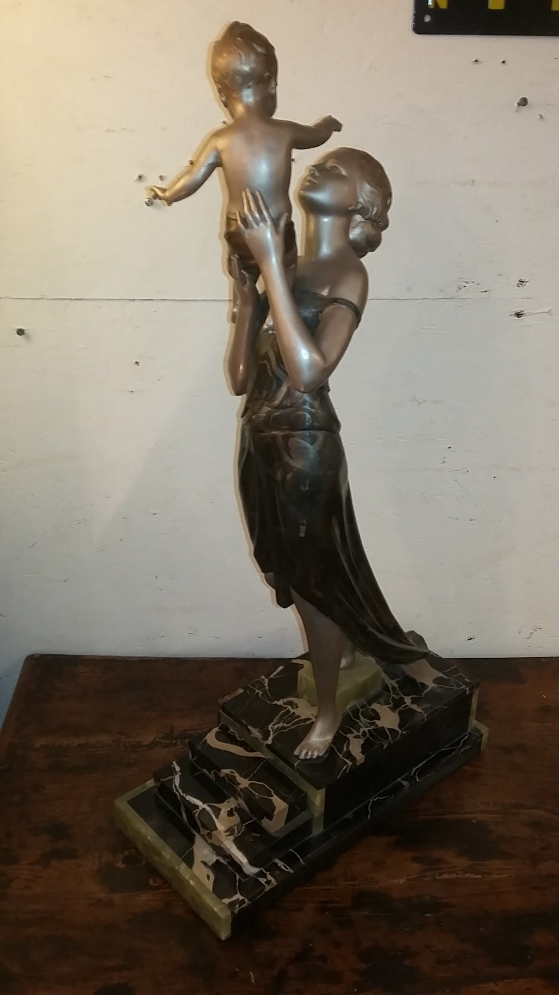 Monumental French Art Deco figural spelter sculpture lady image 4