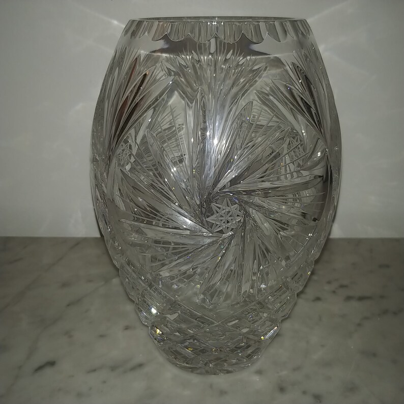 Antique Lead Crystal Pinwheel Pineapple Flower Vase Circa Etsy