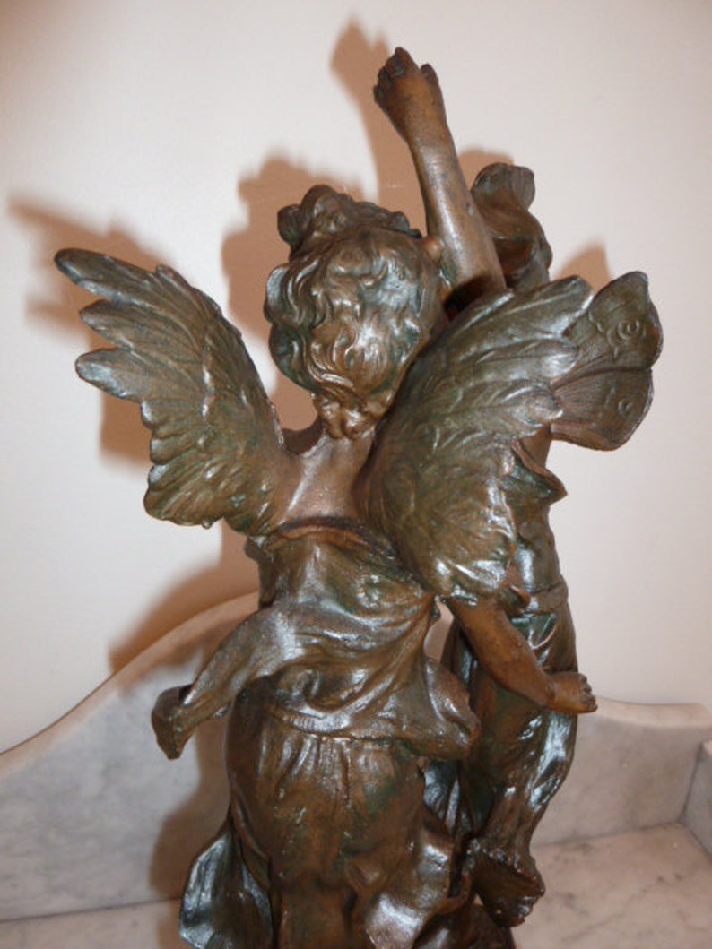Antique French Art Nouveau spelter sculpture of a winged fairy image 2