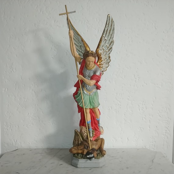 Large antique Religious art polychrome plaster sculpture of St Etsy