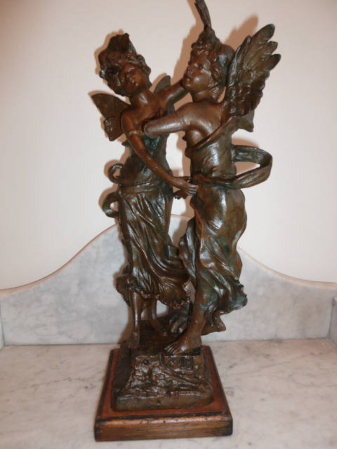Antique French Art Nouveau spelter sculpture of a winged fairy image 9