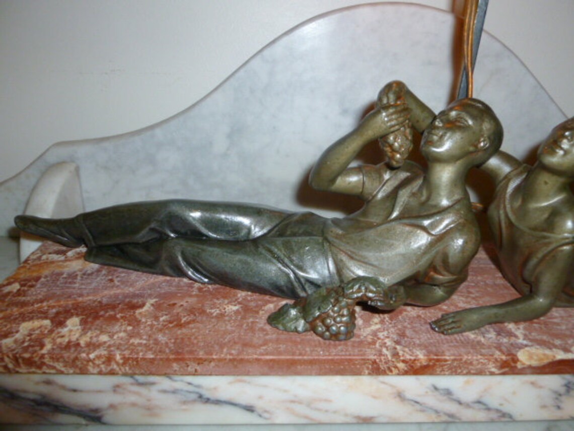 Rare French Art Deco spelter woman and man umbrella figural image 2