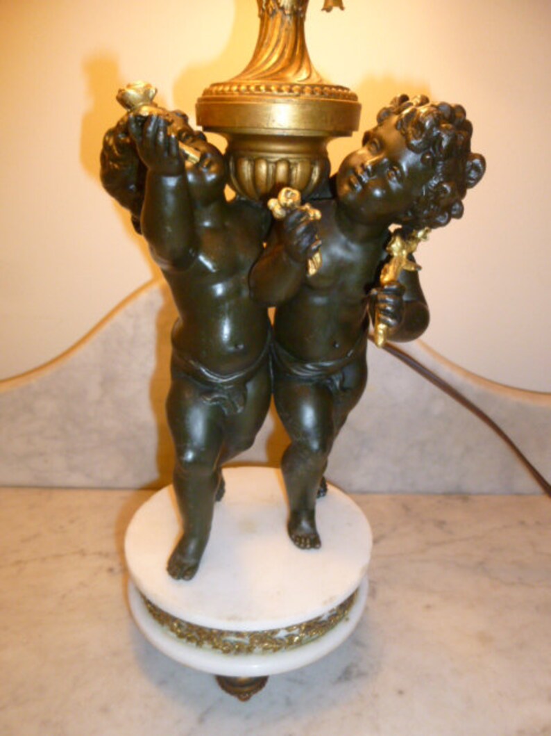 French antique Art Nouveau period spelter alabaster lamp with image 0