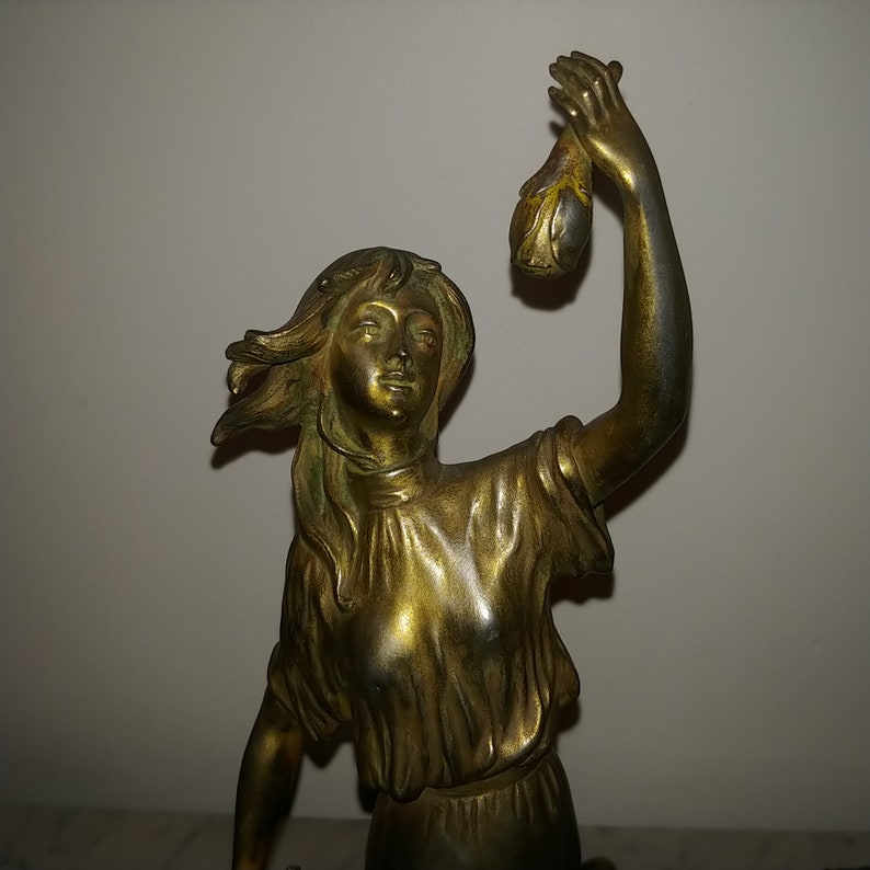Large French Art Nouveau figural lady maiden gilt bronze image 0