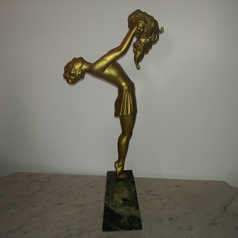 Rare French Art Deco MOLINS BALLESTE nude figural gilt spelter image 0
