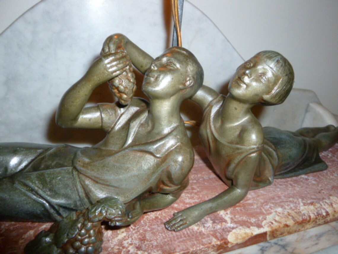 Rare French Art Deco spelter woman and man umbrella figural image 1