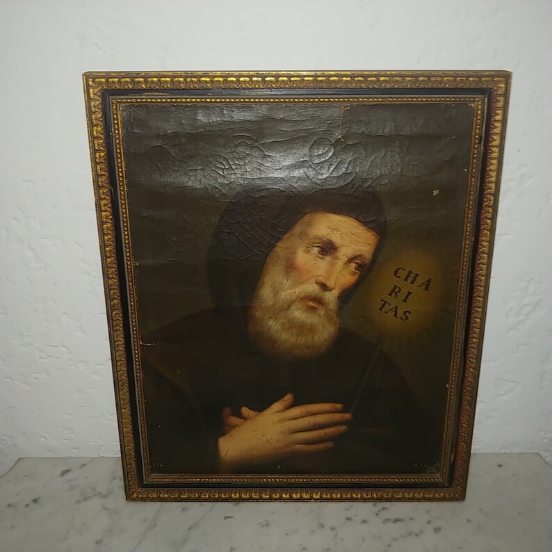 Antique European religious art oil on canvas painting of St Etsy