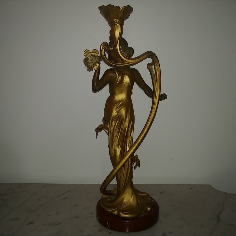 French Art Nouveau two tones bronzed spelter figural lady image 6