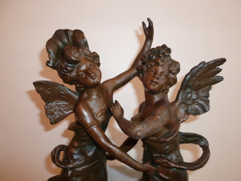 Antique French Art Nouveau spelter sculpture of a winged fairy image 0