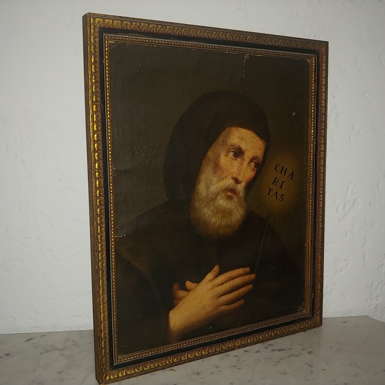 Antique European religious art oil on canvas painting of St Etsy