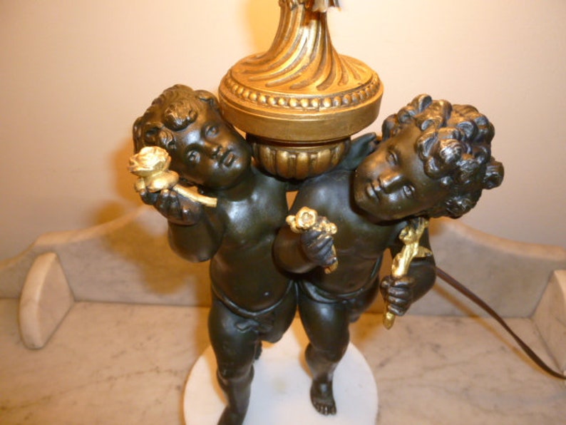 French antique Art Nouveau period spelter alabaster lamp with image 6