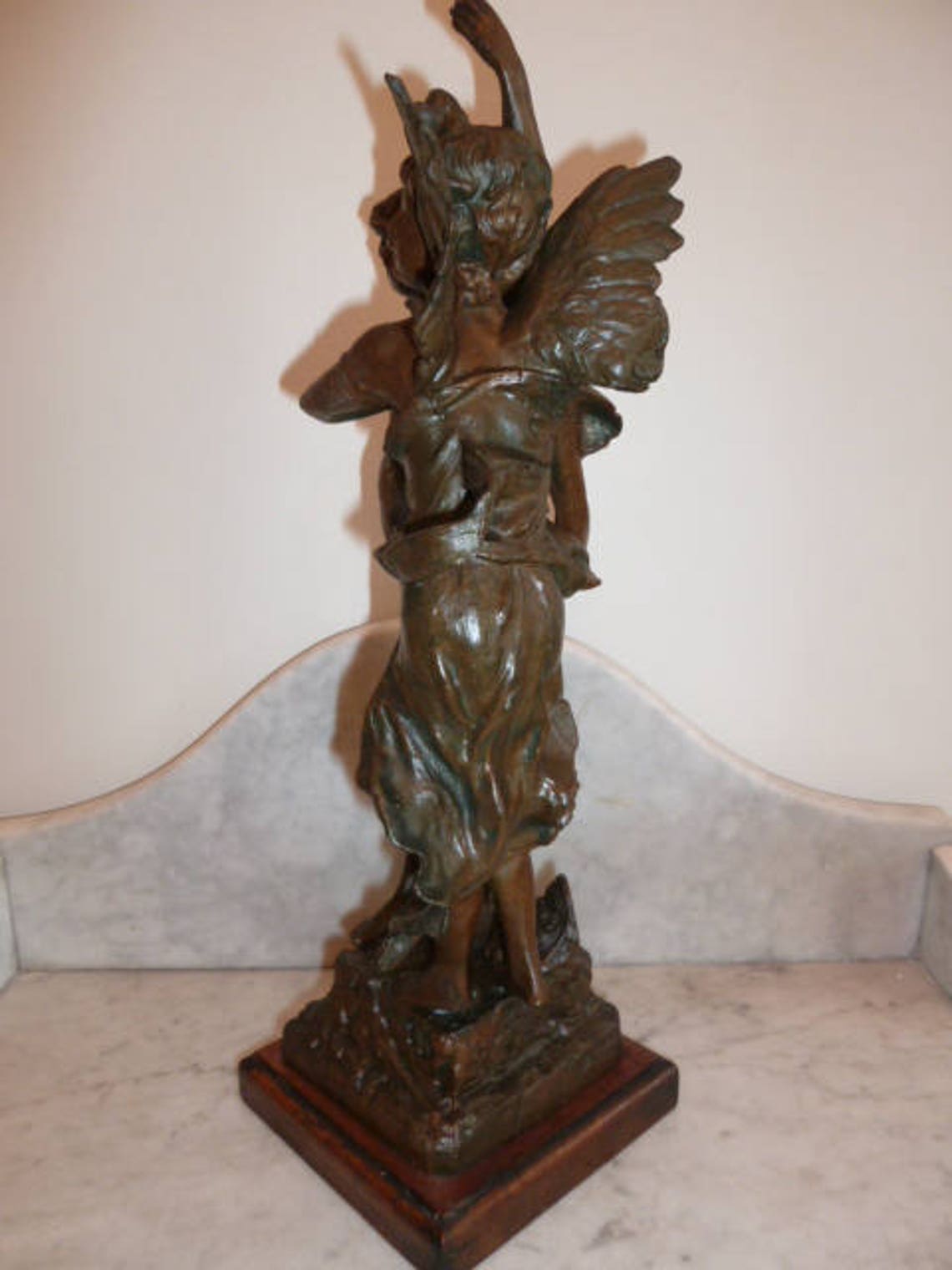Antique French Art Nouveau spelter sculpture of a winged fairy image 7
