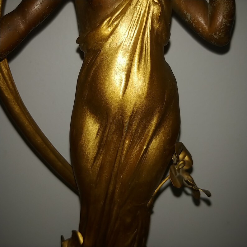 French Art Nouveau two tones bronzed spelter figural lady image 2