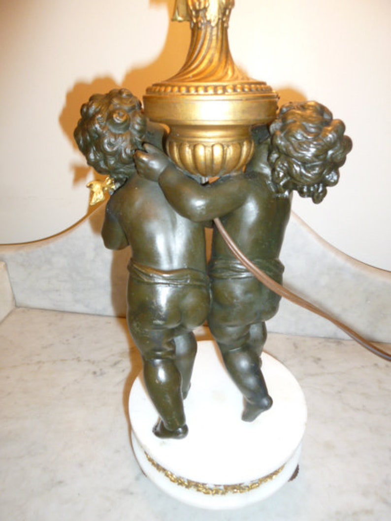 French antique Art Nouveau period spelter alabaster lamp with image 9