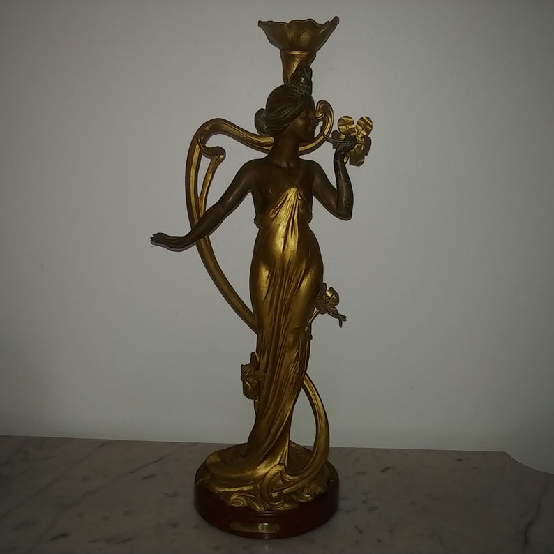 French Art Nouveau two tones bronzed spelter figural lady image 1