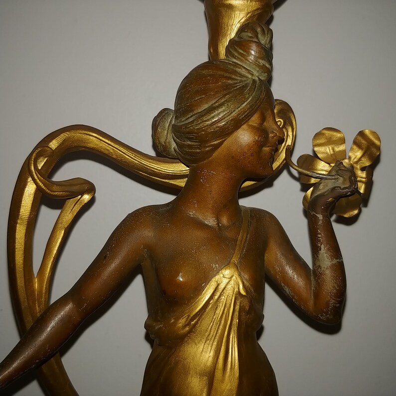 French Art Nouveau two tones bronzed spelter figural lady image 0