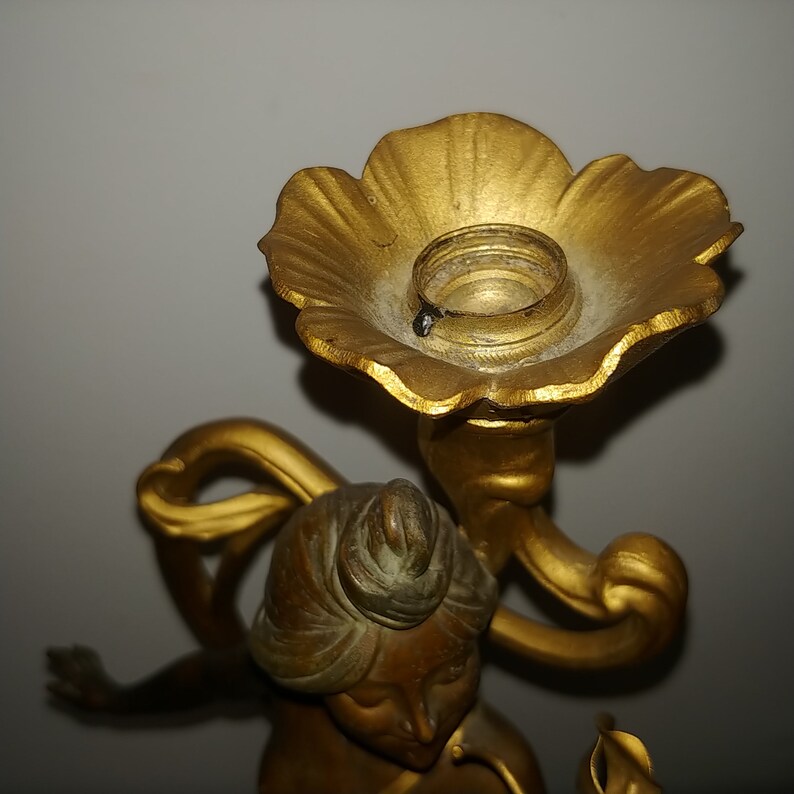 French Art Nouveau two tones bronzed spelter figural lady image 7