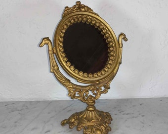 Antique Victorian elaborated gilt bronzed iron art table pivoting mirror with cherub & griffons JM9 circa 1880s