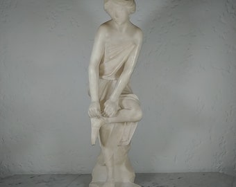 Antique 23 inches Italian marble alabaster neoclassical Greco roman statue maiden in sandals signed 1880